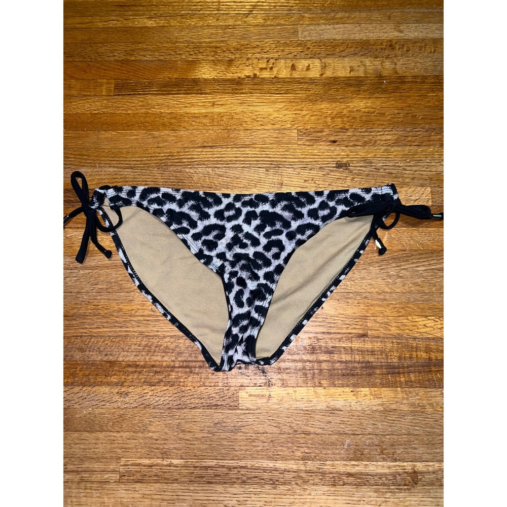Heat Women Large Black Tan Animal Leopard Print Side Tie Bikini Swim‎ Bottom